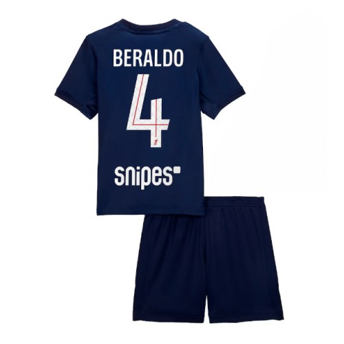 Stroje piłkarskie Paris Saint-Germain Lucas Beraldo #4 Koszulka Podstawowej dla dzieci 2025-26 Krótki Rękaw (+ szorty)